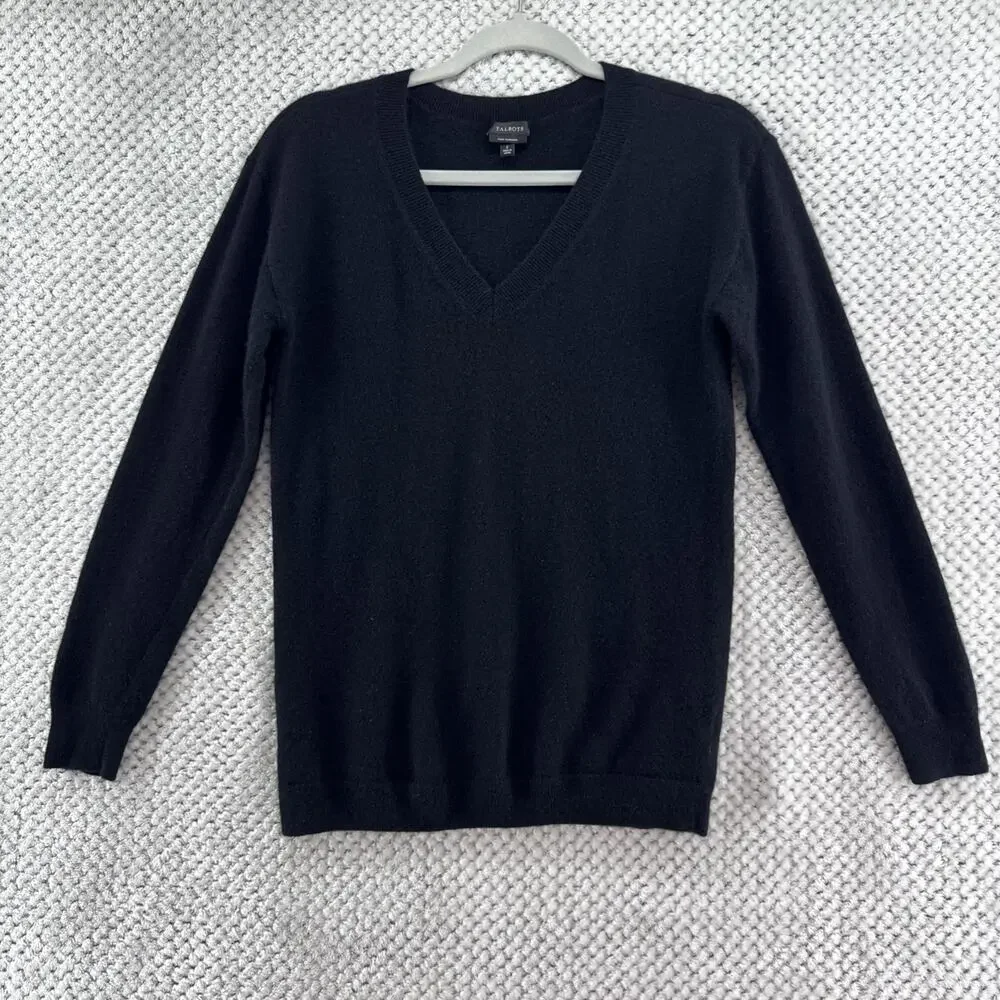 Talbots Cashmere Sweater Womens S Black V-Neck Classic Basics Capsule